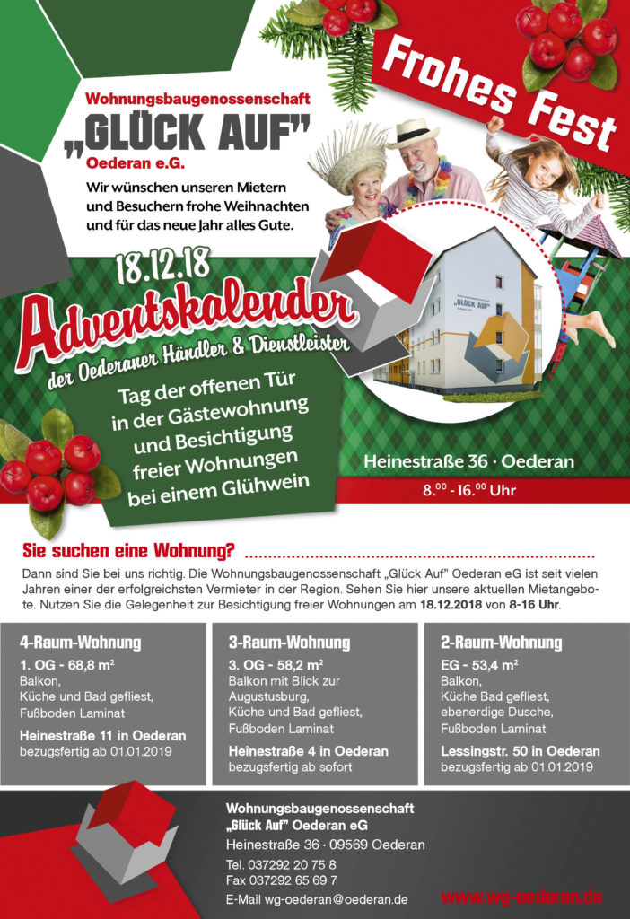 Wohnungsbaugenossenschaft "Glück Auf" Oederan eG - wir vermieten Wohnungen in einem grünen Wohngebiet